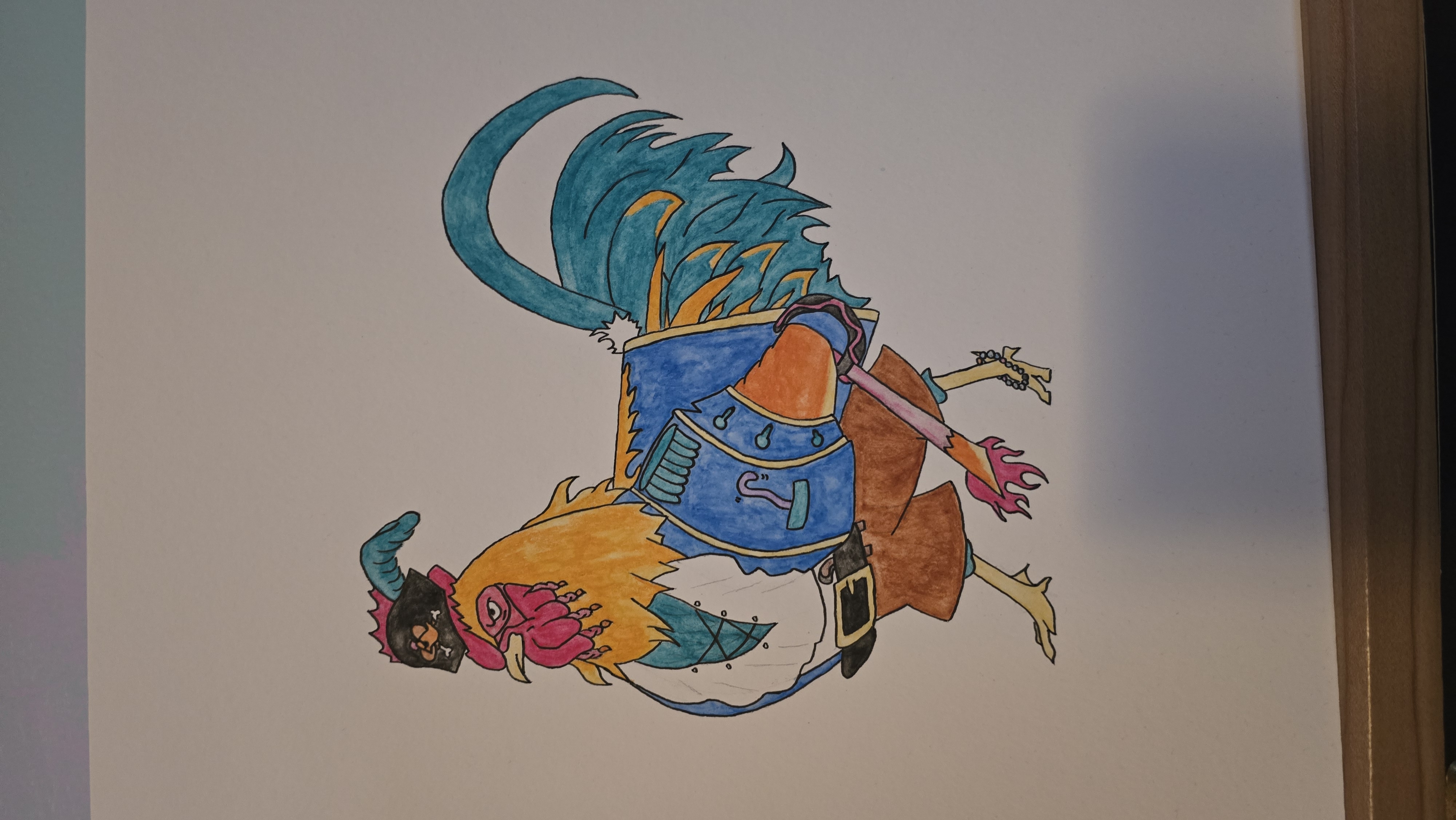 Daria watercolor of Buck the Pirate Chicken